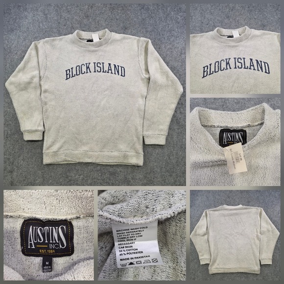 Austins Inc. Other - VTG Block Island Austins Inc Sweatshirt Mens Medium Gray Terry Cloth Pullover